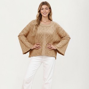 Anna-Kaci Women's Cable Knit Pullover Sweater with Relaxed Fit and Wide Cuff Sleeves - 1 of 4