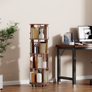 Hrinhom 53.7"H 4 Tier 100% Solid Wood Bookshelf with Wheels, Capable of 360° Rotation - 1 of 4