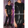 Lars Amadeus Men's Short Sleeves Crew Neck Nightclub Party Sequin T-Shirts - 4 of 4