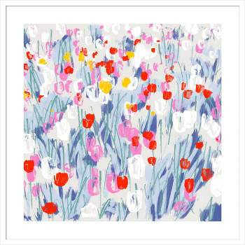 33" x 33" Tulip Field by Jenny Frean Wood Framed Wall Art Print - Amanti Art