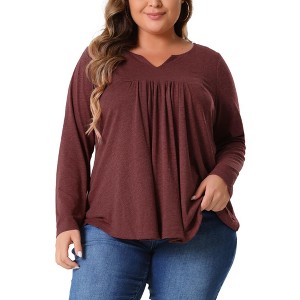 Agnes Orinda Women's Plus Size Long Sleeve V Neck Pleated Fall Casual Tunics Blouses - 1 of 4