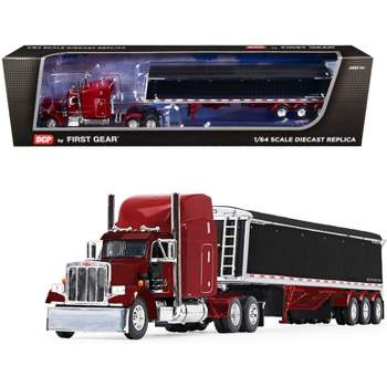 Peterbilt 359 w/Mid-Roof Sleeper and Lode King Distinction Hopper Trailer Spectra Red 1/64 Diecast Model by DCP/First Gear