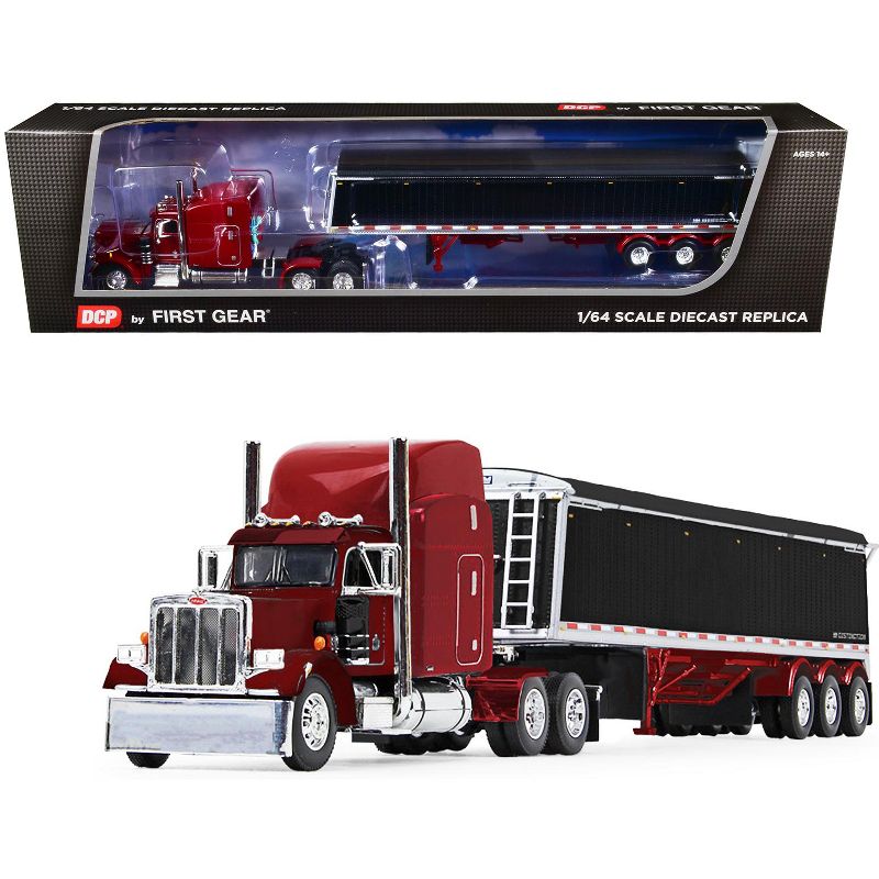 Peterbilt 359 w/Mid-Roof Sleeper and Lode King Distinction Hopper Trailer Spectra Red 1/64 Diecast Model by DCP/First Gear, 1 of 4