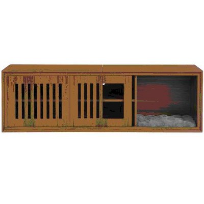 DOMETOUR Mid-Century Morden Walnut Tv Stand With Extendable table Soft cushion Sliding door Cat friendly furniture