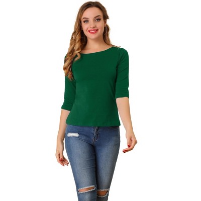 INSPIRE CHIC Women's Classic Solid Elbow Sleeves Round Neck Slim Fit T-Shirts