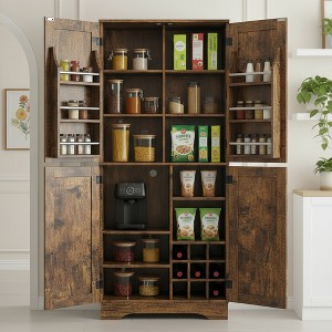 ELJGET 71” Tall Freestanding Kitchen Pantry Cabinet, Wooden Storage Cupboard with Adjustable Shelves, Built-in Wine Storage Grid & 6 Door Shelves - 1 of 4