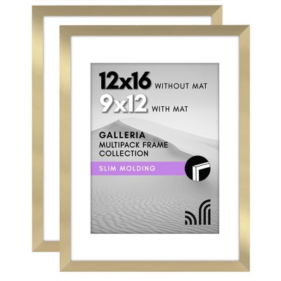 Americanflat 12x16 Picture Frame  - Set of 2 - Use as 9x12 Frame with Mat or 12x16 Frame Without Mat - Gallery Wall Frame Set for Wall Display - Gold