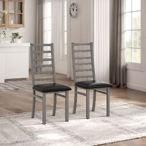 Kumasinova Set of 2 Leather Upholstered Dining Chairs, High Back Kitchen Chairs, Metal Armless Chairs with Waterproof Cushions, Dining Room Chairs - 1 of 4