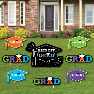 Big Dot of Happiness Hats Off Grad - Yard Sign & Outdoor Lawn Decorations - Graduation Party Yard Signs - Set of 8