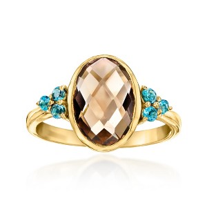 Ross-Simons 3.10 Carat Smoky Quartz Ring With .20 ct. t.w. London Blue Topaz in 18kt Gold Over Sterling - 1 of 4