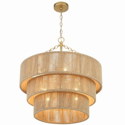 Shyla Soft Gold 10-Light Tiered Jute Chandelier