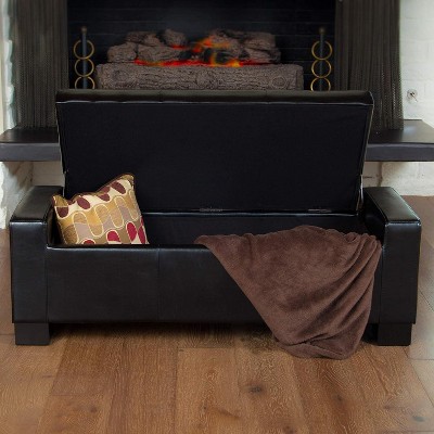 Modern Upholstered Guernsey Ottoman Leather PU Storage Ottoman Traditional for living room-Christopher Knight Home