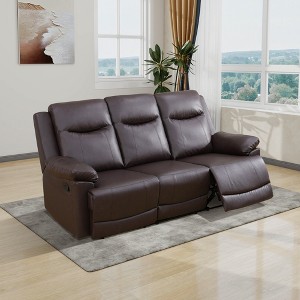 MAYEERTY Reclining Sofa, 3-Seat Breathable Semi-PU Leather Recliner with Adjustable Backrests for Living Room, Brown - 1 of 4