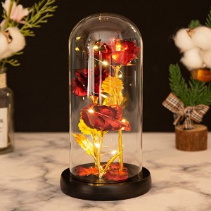 Colored Roses Ornaments 3 Flowers Glass-covered Gold-leaf Artifical Roses Luminous Led Creative Valentine Day Gifts - 1 of 4