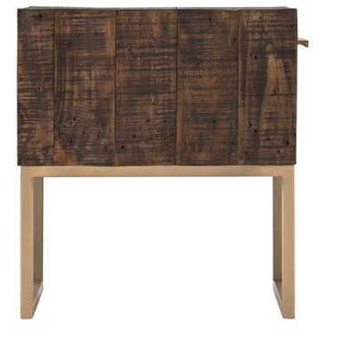 Transitional Smokey Taupe Square Side Table with Gold Metal Accents