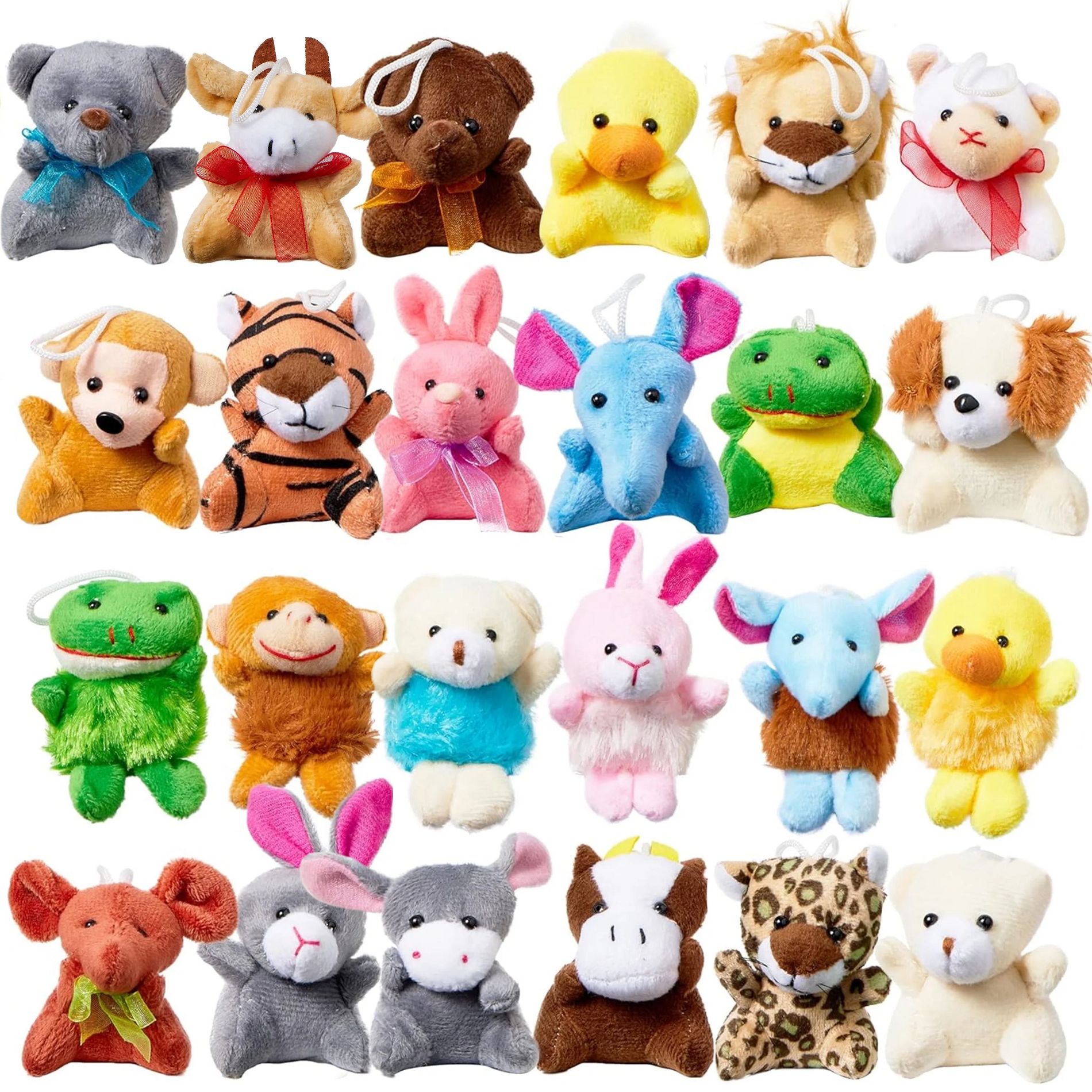 Joyfy 24 Pcs Party Favors for Kids 3" Mini Stuffed Animals Bulk Cute Small Plush Toys, Animals Keychain Decoration for Boys Girls Birthday Supplies