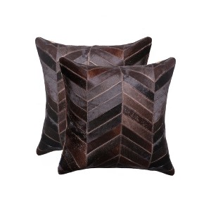 HomeRoots Set of Two 18" Chocolate Chevron Cowhide Throw Pillows - 1 of 4