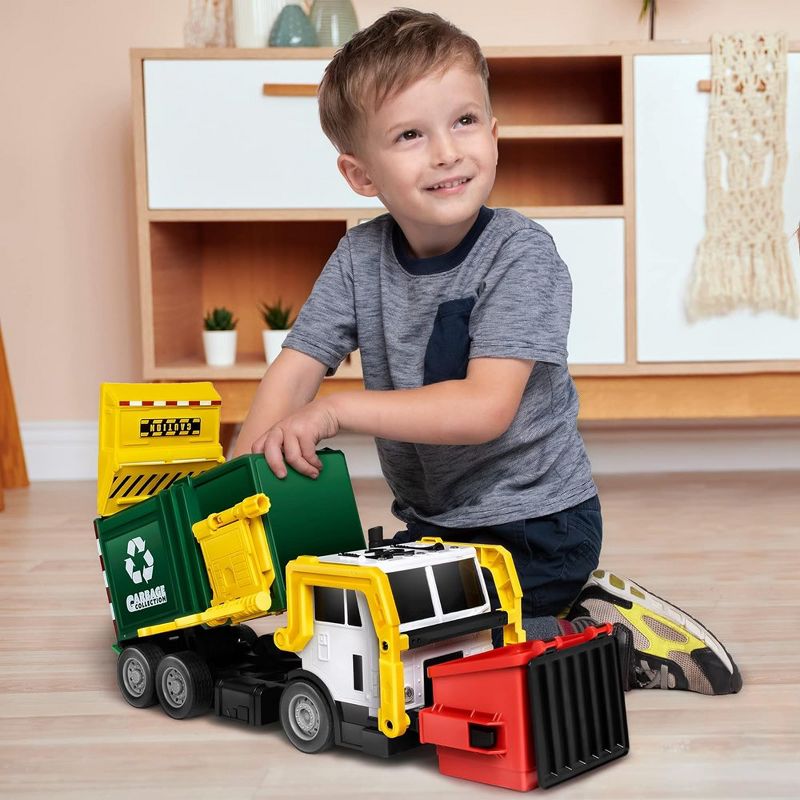 Garbage Truck Set, 16" Large Trash Truck Toys for Boys with Trash Can Lifter and Dumping Function, Toy Truck Birthday Gift for Boy Age 2-7 Years Old, 5 of 6