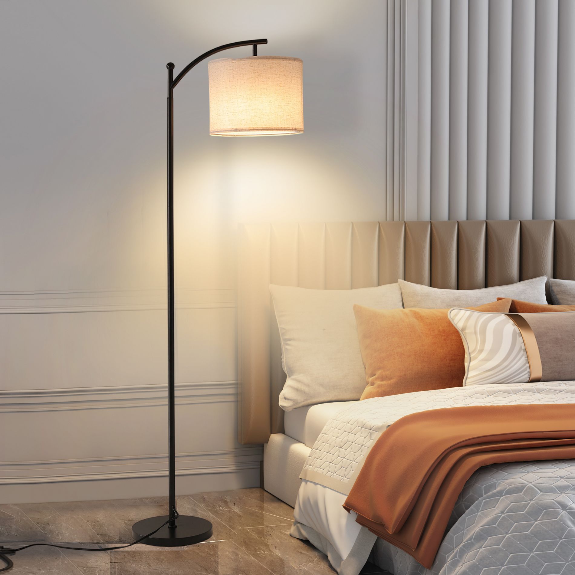 GDFStudio Notos 63'' Farmhouse Floor Lamps with Remote and Fabric Shade, Black