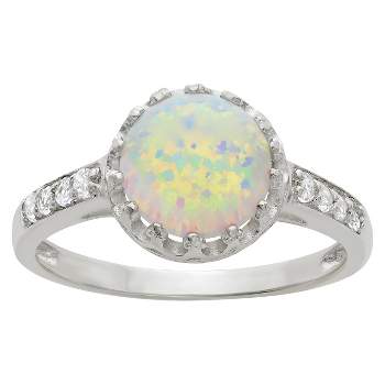 2 TCW Tiara Round-cut Opal Crown Ring in Sterling Silver - (8)