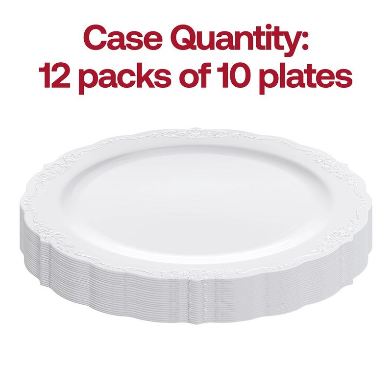 Smarty Had A Party 10" White with Silver Vintage Rim Round Disposable Plastic Dinner Plates (120 Plates), 3 of 7
