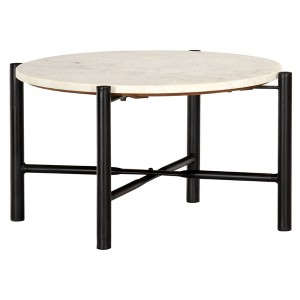 vidaXL Coffee Table White 23.6"x23.6"x13.8" Real Stone with Marble Texture - 1 of 4