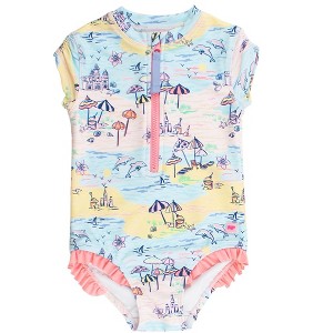 RuffleButts Girls Short Sleeve UPF50+ One Piece Rash Guard - 1 of 4