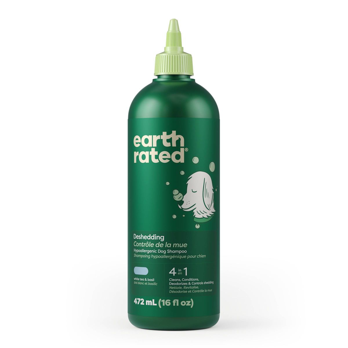Earth Rated 4-in-1 Deshedding Hypoallergenic Dog Shampoo and Conditioner - White Tea & Basil Scent - 16 fl oz