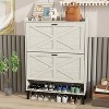 TIRAMISUBEST Rustic Shoe Cabinet with Dual-Layer Drawers & Metal Legs - 4 of 4