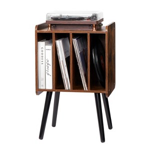 VEVOR Record Player Stand, 2 Tiers Turntable Stand with 4 Cabinets, Holds up to 100 Albums, Wooden Vinyl Record Storage Cabinet, Brown - 1 of 4