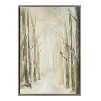 Kate & Laurel All Things Decor 23"x33" Sylvie Winter Landscape 2 Framed Canvas Wall Art by Annie Quigley Gray Nature Holiday Snow