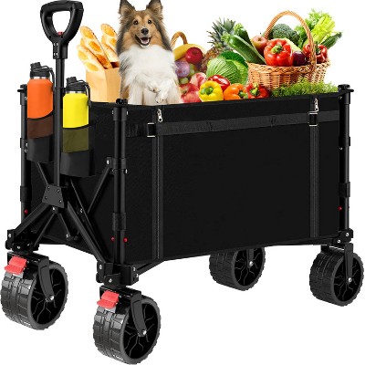 Musment Heavy Duty Collapsible Foldable Wagon Cart with Aluminum Table Plate, 350lbs