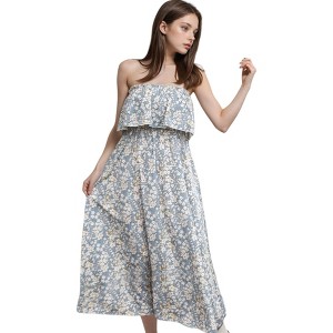 Anna-Kaci Women's Tube Ruffle Detail Layered Floral Print Flared Maxi Dress - 1 of 4