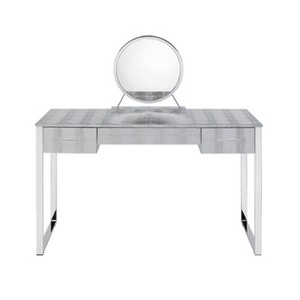 50" Myles Vanity Table Antique White, Chrome Finish - Acme Furniture: Built-in Outlet, USB, Storage - 1 of 4
