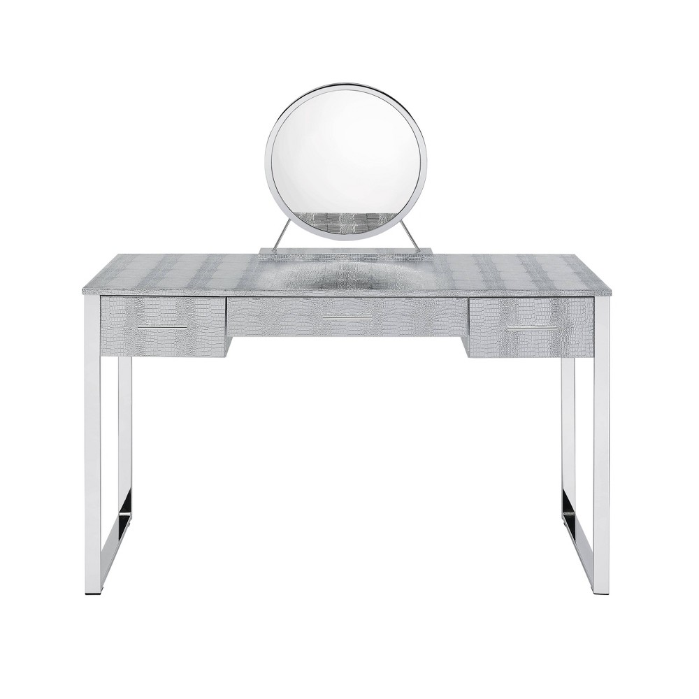 Photos - Other Furniture 50" Myles Vanity Table Antique White, Chrome Finish - Acme Furniture: Built-in Outlet, USB, Storage