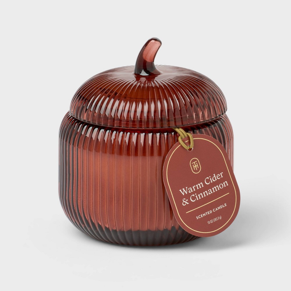 Ribbed Pumpkin Glass Warm Cider and Cinnamon Fall Candle - Threshold™