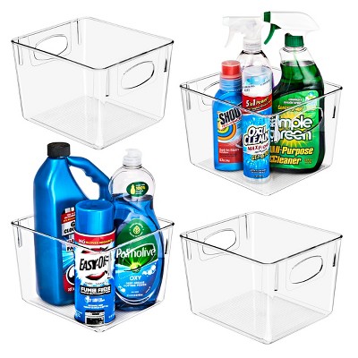 Sorbus 4 Pack Medium Clear Plastic Storage Bins with Handle - Organization and Storage for Laundry Room, Closet, Under Sink, Bathroom and more