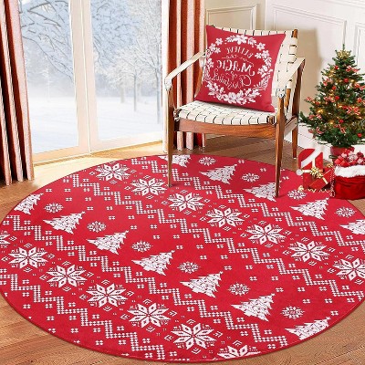 TackView Christmas Area Rug, Washable Large Rugs Xmas Snowflakes Rug, Soft Washable Carpet for Living Room Bedroom, Red