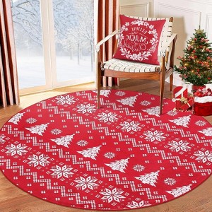 TackView Christmas Area Rug, Washable Large Rugs Xmas Snowflakes Rug, Soft Washable Carpet for Living Room Bedroom, Red - 1 of 4
