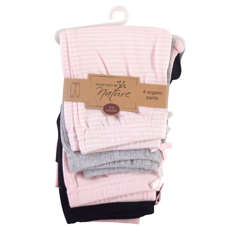 Touched by Nature Baby and Toddler Girl Organic Cotton Pants 4pk, Black Lt. Pink Stripe, 3 of 4