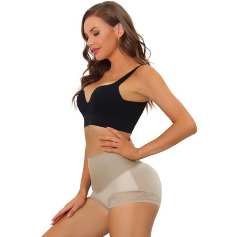 Allegra K Women's High Waisted Tummy Control Butt Lifter Lace Shapewear  Light Brown Large : Target