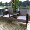 vidaXL 2-Seater Garden Sofa with Built-in Tea Table, Waterproof Poly Rattan Patio Sofa in Brown with Cream-White Cushions, Lightweight and Durable - 2 of 4