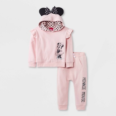 Toddler Girls' Minnie Mouse Hooded Top and Bottom Set - Pink 12M