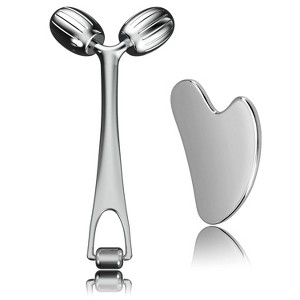 Attop Gua Sha Facial Tools and Face Roller Set, Facial Massage Tool for Women’s Cooling Stainless Steel Face Sculpting Eyes Roller Guasha - 1 of 4