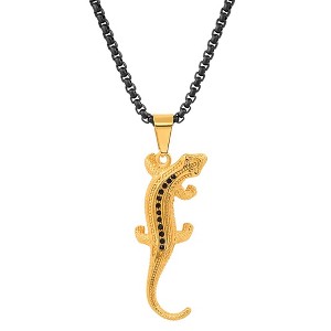 Steeltime 24" two tone black ip and 18k gold plated stainless steel with simulated diamonds lizard pendant - 1 of 4