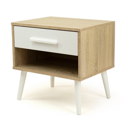 Nightstand with Drawer Storage Light Wood/White - Humble Crew