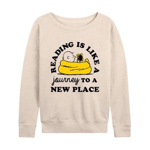 Women's - Peanuts - Reading Is Like A Journey To A New Place Lightweight French Terry Slouchy - 1 of 4