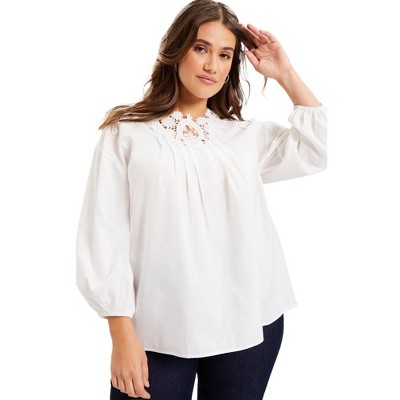 June + Vie By Roaman's Women's Plus Size Lace La Vie Poplin Top, 18/20 ...