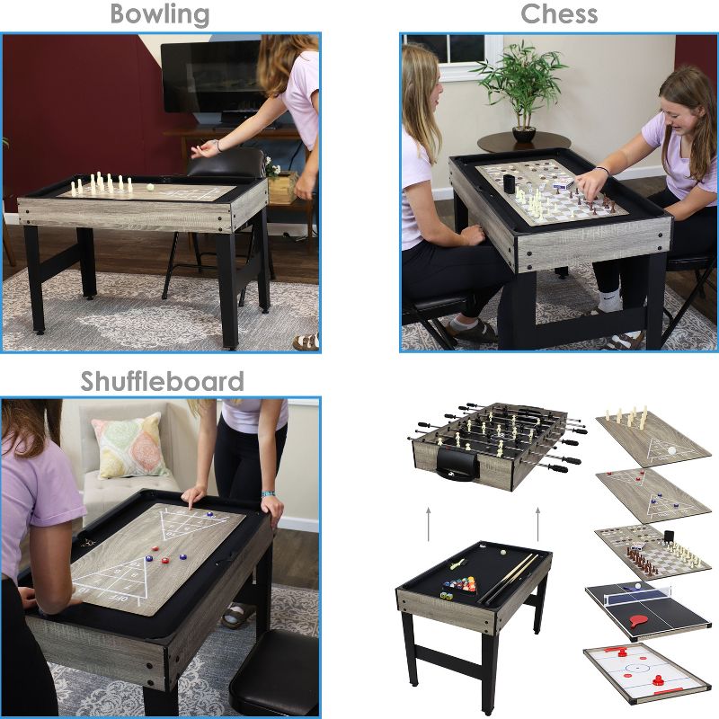 Sunnydaze 10-in-1 Multi-Game Table with Billiards, Foosball, Hockey, Ping Pong, Chess, Checkers, Backgammon, Shuffleboard, Bowling, and Cards - 49.5", 4 of 17