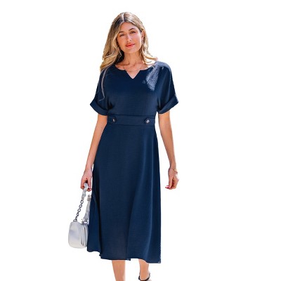 Women's Navy Blue Midi Dress with Button Details - Cupshe